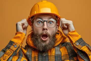 Portrait of a smiling worker in a hardhat and glasses.