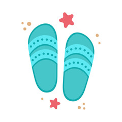 Flip flops icon with starfishes. Cute colorful shoes for summer design. Beach vacation concept. Vector cartoon illustration isolated on white. Flat design.