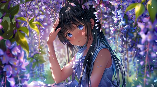 Girl Under the Wisteria Trellis