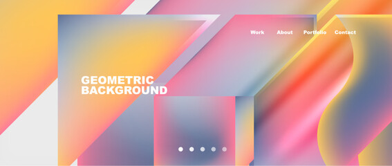 Fototapeta premium Product featuring a geometric background with a colorful rainbow of hues including orange, magenta. Utilizes advanced technology for communication devices and electronic gadgets