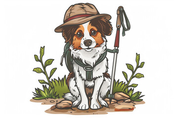 cute dog cartoon vitage design hike for POD print on demand white background.