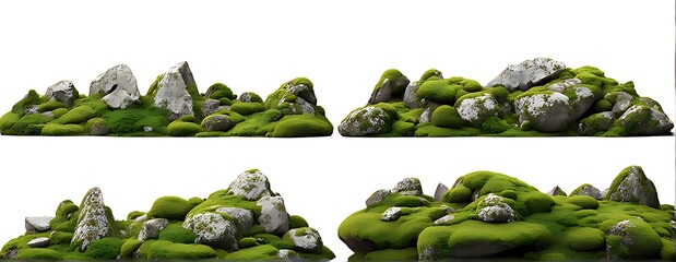 Set of moss-covered rocks in natural settings, cut out 