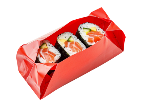 Asian food sushi with red package