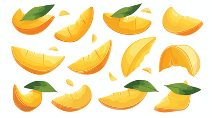 Slices of tasty mango fruit on white background Vector