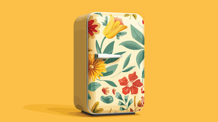 Small cosmetic refrigerator with floral print on yellow background