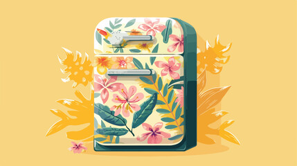 Small cosmetic refrigerator with floral print on yellow background