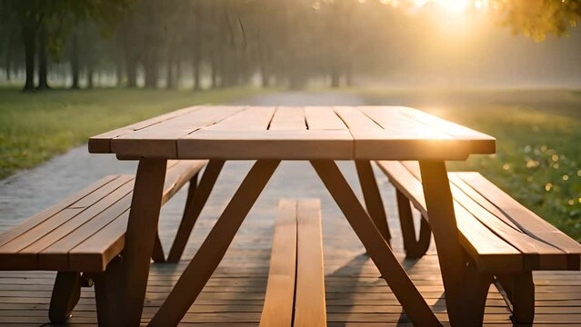 Wooden Picnic Table on Deck Generative AI