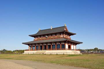 奈良の風景。平城宮跡、大極殿。
