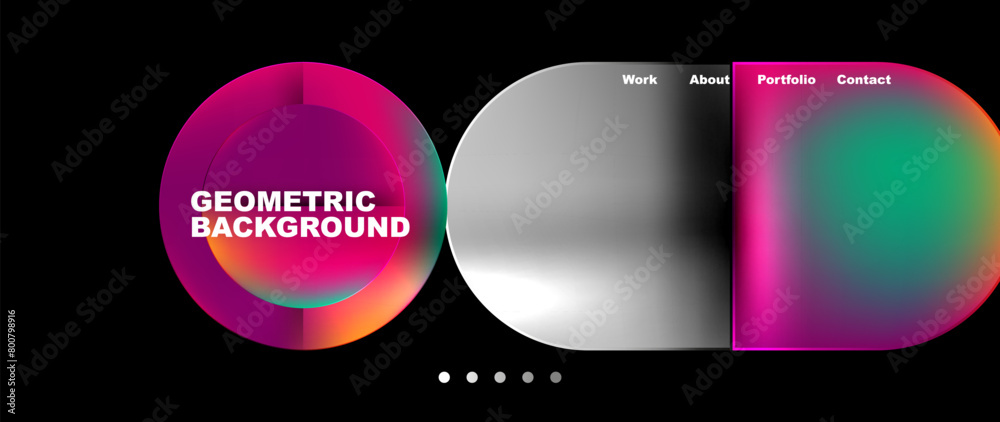 Poster automotive lighting product featuring a geometric background with colorful circles on a black backgr