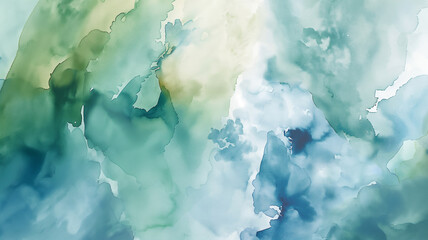 Abstract watercolor blending with smooth transitions of green and blue, evoking a tranquil, fluid atmosphere.