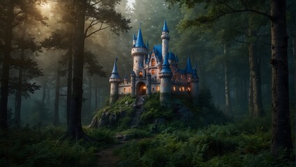 Obraz premium enchanted castle in the forest ai_generated