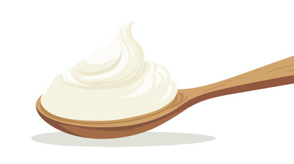 Spoon with tasty yogurt on white background Vector illustration