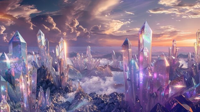 An otherworldly landscape filled with towering crystal structures representing the final stage of the alchemical metamorphosis the . .