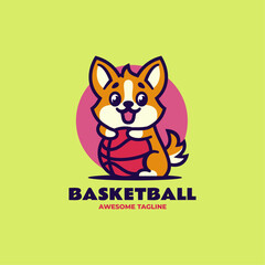 Vector Logo Illustration Basketball Corgi Mascot Cartoon Style.
