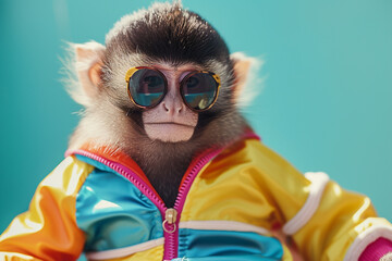 A tiny monkey in a retro tracksuit, channeling the vibes of the '80s with a modern twist