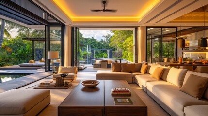 Modern Living Room with Nature View and Wooden Decor