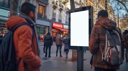 Interactive Billboard with QR Code Image of an interactive billboard that features a QR code for passersby to scan and receive special offers - obrazy, fototapety, plakaty