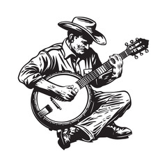 Man Playing Banjo Vector Image Isolated on white - obrazy, fototapety, plakaty