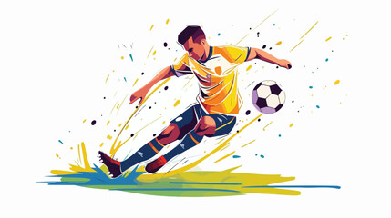 Sporty young man playing with soccer ball on white background