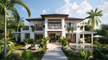 Fototapeta premium Modern 2-storey white minimalist style house. Property real estate business background.