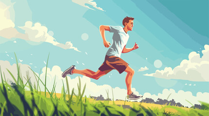 Sporty young man running outdoors Vector illustration