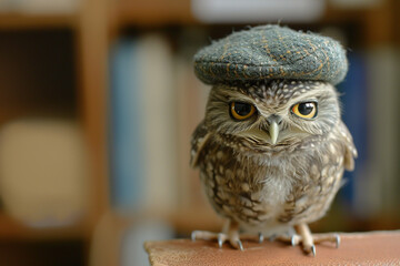 A pocket-sized owl in a fashionable beret, symbolizing wisdom with a touch of avant-garde style