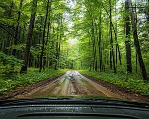Obraz premium road in the summer forest woods
