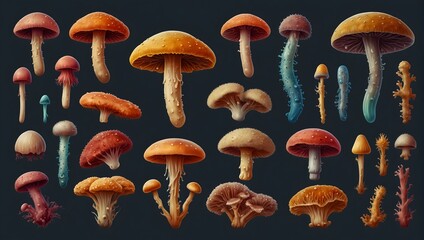 Collection of bacteria and fungi isolated on transparent background ai_generated