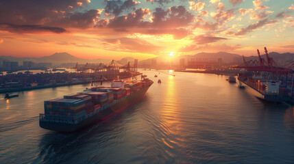 Fototapeta premium Container loaded cargo ship