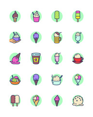 Ice cream thin line icons set. Outline frozen coffee, yogurt with scoop and spoon isolated vector illustration collection. Sweet dessert and sundae concept