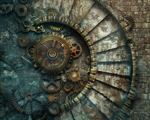 Fototapeta premium Depict a path made of interlocking gears and cogs