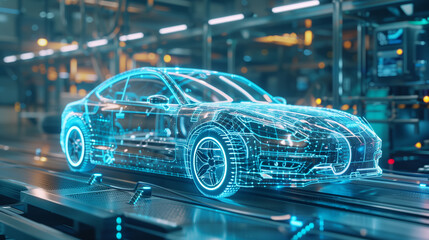 Obraz premium concept of future artificial intelligence industry automotive robotic digital technology manufacturing factory visual digitization