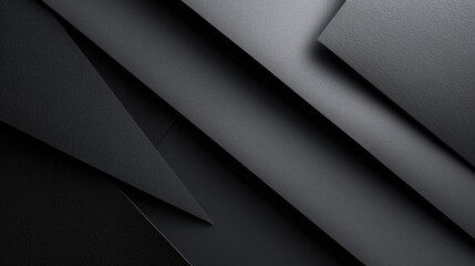 Minimalistic black dynamic background with diagonal lines, abstract dark geometric shape from paper with soft shadows background, top view, flat lay