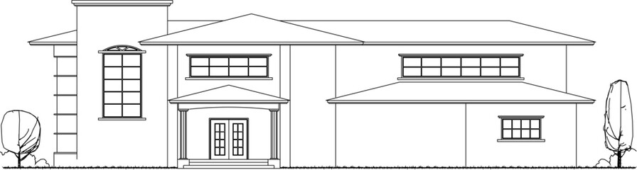 vector illustration, sketch design, architectural drawing, view of a stopover villa house 