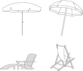 vector illustration sketch design drawing of an umbrella and chair for relaxing sunbathing on the beach © ibu