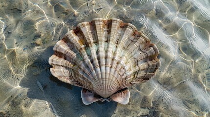 Scallop shell on the sand in the sea