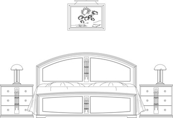 vector illustration sketch design drawing of vintage classic bedroom architecture