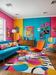 Vibrant Canvas, Pop Art Inspired Living Room with Bold Graphics and Unique Furniture
