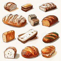 bread baking, simple and digital art style