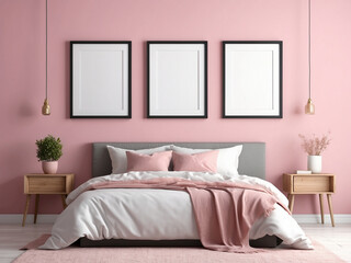 Rosy Dreams, Blank Frames Mockup in Pink Bedroom Retreat