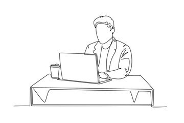 Continuous one line drawing drinking coffee concept. Doodle vector illustration.