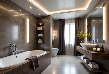 3d rendering, modern bathroom interior with bathroom