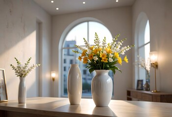 3d rendering, flowers in a vase on the window