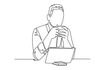 Continuous one line drawing drinking coffee concept. Doodle vector illustration.