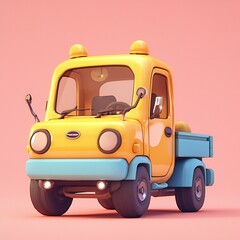delivery truck cartoon on pink background, 3d illustration