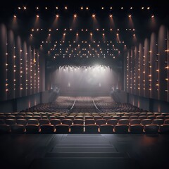 big stage, small lights and spotlight on ceiling