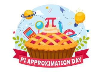 Pi Approximation Day Vector Illustration on July 22 with Mathematical Constants, Greek Letters or Baked Sweet Pie in Flat Cartoon Background