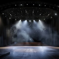 big stage, small lights and spotlight on ceiling