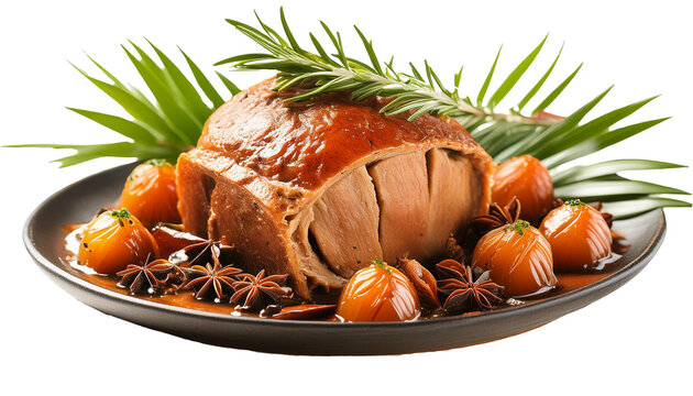 The lechon dish is served on a black plate