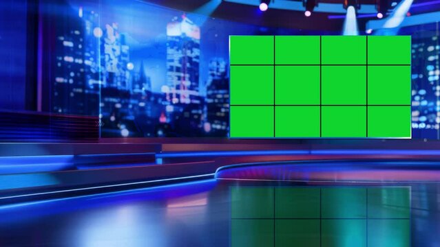 3D Virtual TV Studio News, Backdrop For TV Shows .TV On Wall.3D Virtual News Studio Background,3d illustration	
